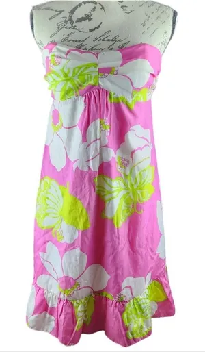 Lilly Pulitzer Blair Silk Dress strapless Ruffle hem‎ in Hot Pink size 6 Small thumbnail 1