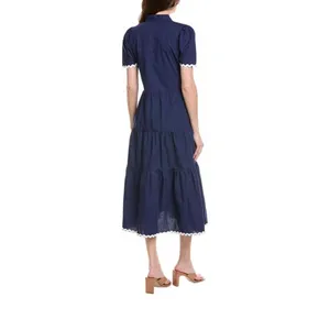 Sail to Sable Tiered Midi Dress Women XXL Navy Blue Excellent Ric Rac Trim thumbnail 2