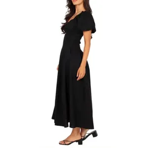 New! Petal & Pup Maria Cutout Midi Dress Black Puff Sleeve Sweetheart Size Small thumbnail 3