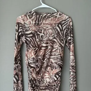 No Comment L‎ Brown Animal Print Mesh Ruched Bodycon Maxi Dress Rave Festival thumbnail 8