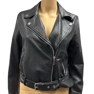 Copperose Crocodile Embossed Black Faux Leather Moto Zip Up Jacket Womens Medium thumbnail 2