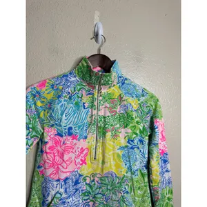 Lily Pulitzer Skipper Popover size XXS Multicolor Floral Half Zip Pullover Top thumbnail 4