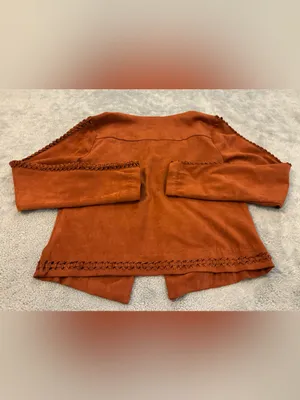 Gianni Bini Rust Suede Open-Front Jacket with Braided Trim Size Small thumbnail 4