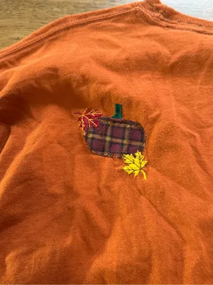 Halloween Fall Embroidered Pumpkin Long Sleeve Shirt Harvest Autumn Cotton Sz XL thumbnail 12