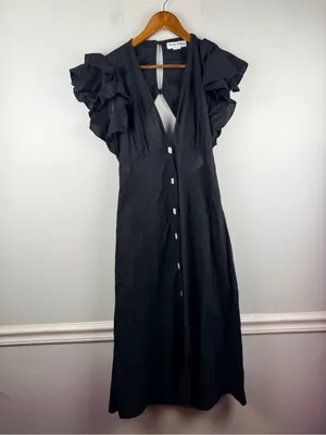 Anthropologie Charlie Holiday Ruffled Cover-Up Midi Dress in black size 6 thumbnail 3