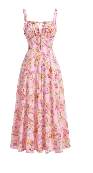 🌷 Pink Floral Cottagecore Midi Dress thumbnail 1