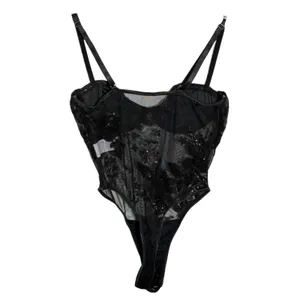 NWT MakeMeChic Sequin Mesh Bodysuit Black Floral Glitter Cami Small thumbnail 4