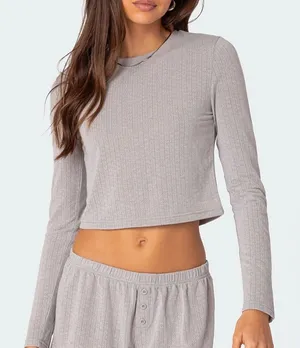 Edikted Homey Pointelle Long Sleeve T Shirt thumbnail 1