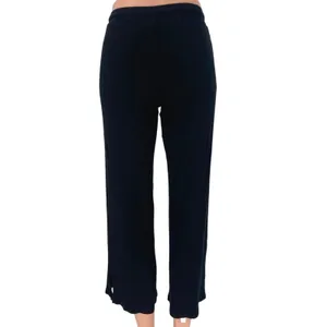 Aqua Black Ribbed Mid Rise Drawstring Cropped Relaxed Lounge Sweat Pants Size S thumbnail 4