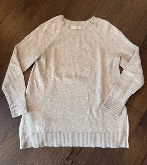 LOFT Light Cream Crewneck Sweater with Side Zip Detail - Size Small - C54-156 thumbnail 1