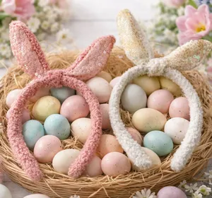 Bundle of 2 Easter Bunny Sequin Bunny Ears Headbands Pink thumbnail 1