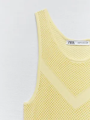 Zara Light Yellow Mesh Tank Top - Size M thumbnail 3