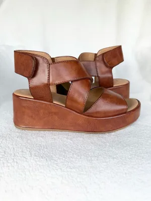 b.o.c. Women's Brown Leather Wedge Sandals - Comfortable Strappy Platform 7 thumbnail 2