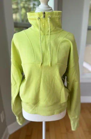 Old Navy Neon Highlighter Yellow Funnel Neck Half Zip Sweatshirt Sz Medium thumbnail 1