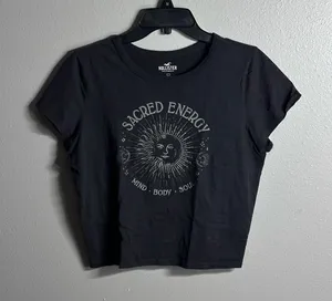 Hollister Women Gray Basic Crop Top Shirt size‎ L thumbnail 1