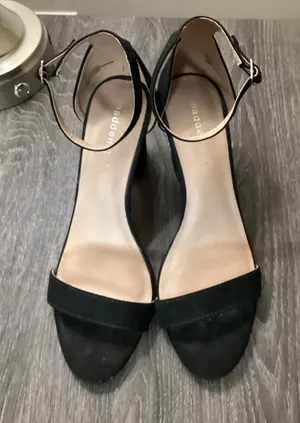 Madden Girl Beella Black Faux Suede Block Heel Ankle Strap Sandals thumbnail 1