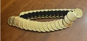 Chain Belt Goldtone Metal Faux Coin Stretchy Will Fit From 24" Up to 28" Waist thumbnail 1