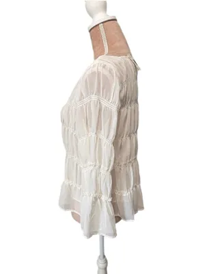 Madewell Tiered Smocked Chiffon White Blouse women’s Size M Top Square Neck New thumbnail 3