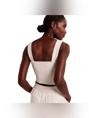 NWT Abercrombie & Fitch Square Neck Linen Crop Top – White – XL thumbnail 2