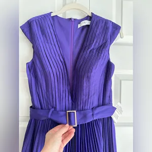 Mac Duggal 26483 Pleated Cap Sleeve Belted A Line Midi Dress- NwT‎ thumbnail 5