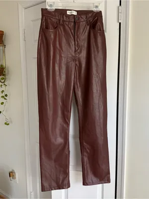 Abercrombie 90s Straight Ultra High Rise Faux Leather Pants Brown - Size 29/8 thumbnail 3