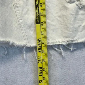 FREE PEOPLE White Denim Jean Mini Skirt 29 Cotton Distressed Raw‎ Hem Button Fly thumbnail 11