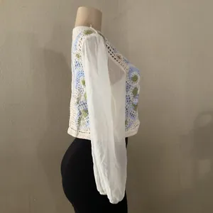 Mexican Crochet Floral Cardigan Women Size S Green Balloon Sleeve Boho NWOT thumbnail 5