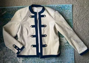 Vintage Ultrasuede military inspired tan blue blazer jacket, size 10. thumbnail 1