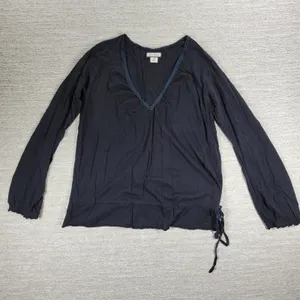 Polo Jeans Co Long Sleeve V Neck Tie Side Top Womens Medium Black Cotton Modal thumbnail 1