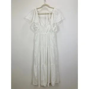Madewell Tie Back Flutter Sleeve Tiered Midi Dress White Cottagecore US 8 NWT thumbnail 8