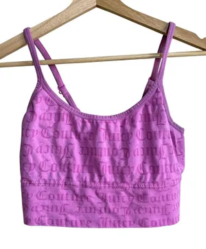 Juicy Couture Logo Jacquard Bralette 1X Pink Womens Seamless Stretch Crop Top thumbnail 1