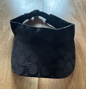 Coach Signature Monogram Black Jacquard Sun Visor Adjustable‎ Leather Strap M/L thumbnail 1