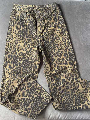Women’s Leopard Print Wide Leg Denim Jeans Brown Black Y2K Size S NWOT thumbnail 1