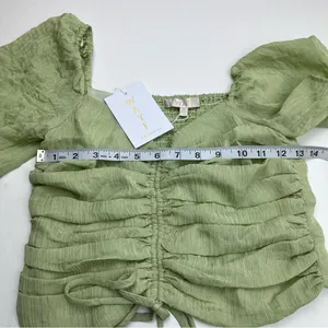 WAYF Secrets Kept Gathered Flutter Sleeve Top‎ XS Green Coquette NEW *TINY FLAW thumbnail 10