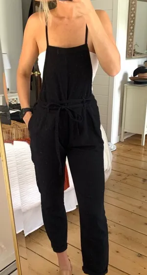 Abercrombie and Fitch Black Linen Overalls Jumpsuit thumbnail 1