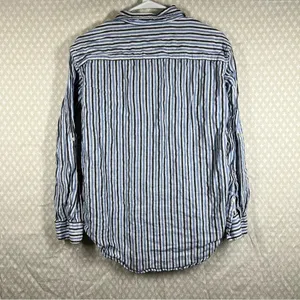 Ralph Lauren‎ Black Label Women Top Sz S Blue White Striped Linen Button Up thumbnail 6