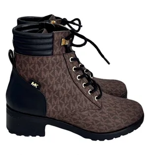 Michael Kors Signature Brown and Black Lug Sole Combat Boots, Size 10 thumbnail 1
