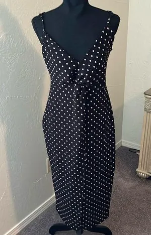 Bershka Midi polka dot knotted front, thigh split, cut out back spaghetti strap dress thumbnail 1
