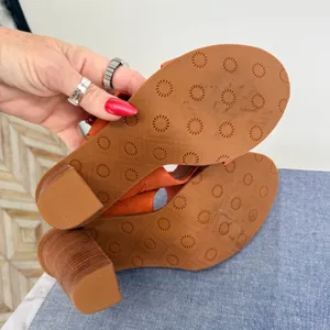 UGG Celia‎ Mule Sandals Womens 9 Orange Suede Stacked Block Heel Open Toe Slide thumbnail 7