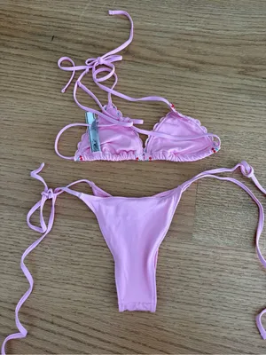 Pink Triangle String Bikini with Embroidered Trim Size XS thumbnail 3