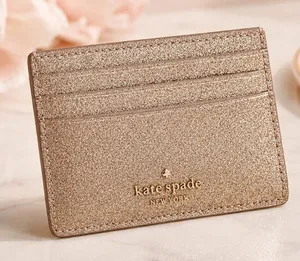 Kate Spade New York Gold Glitter Slim Card Holder Wallet NWT thumbnail 1