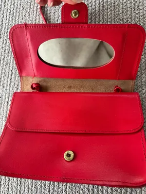 Vintage 80s 90s Cherry Red Leather Mini Purse Built in Mirror thumbnail 7