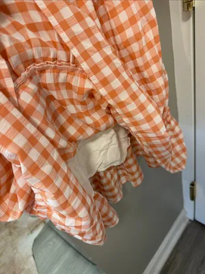 Molly Green Orange & White Gingham Gameday Tiered Ruffle Mini Dress Small $78 thumbnail 4