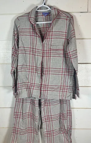Laura Scott pajama set M gray with red stripes  thumbnail 1