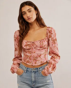 Free People Three people tie back peasant blouse thumbnail 1