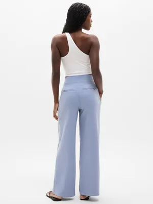 New Athleta M Venice Track Stripe Wide Leg Pant Storm Blue White Medium Regular thumbnail 5