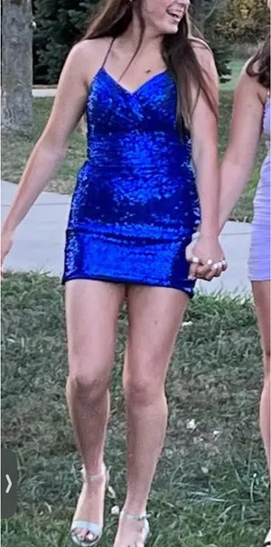 Blue Sparkly Homecoming Dress thumbnail 3