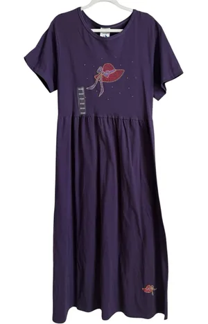 Vtg Cactus Bay By‎ Lynee Dress Women's XL Purple Red Hat Society Maxi USA NEW thumbnail 1
