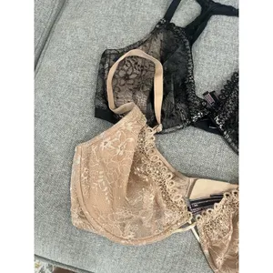 Victoria Secret Set of‎ 2 Unlined Plunge Lace Bra Black & Tan Lingerie 38DD thumbnail 2