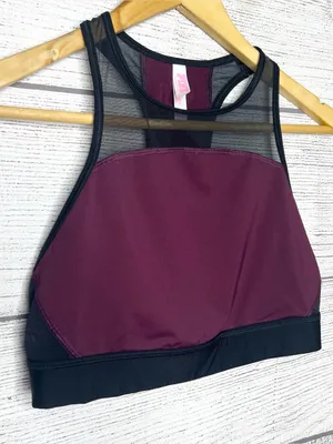 VS PINK Burgundy Crop Top Sports Bra Unlined Racerback Spell Out Logo Size Large thumbnail 5